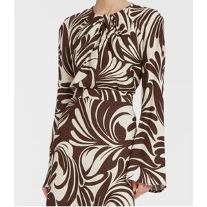 LA DoubleJ Brown & White Abstract Long-Sleeve Blouse